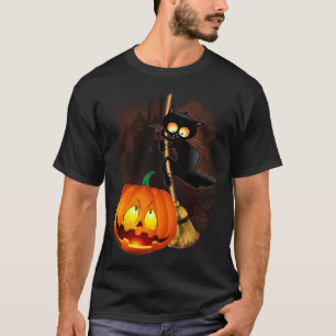 T-shirt Chat effrayé par Citrouille Fun Halloween caractèr