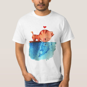 T-shirt Chat embrassant des poissons