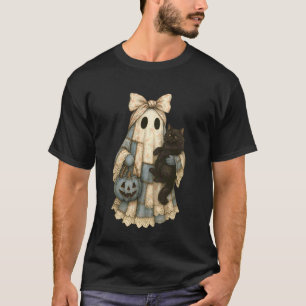 T-shirt Chat en Denim Bleu Patchwork Fantôme Noir Cos Hall