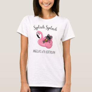T-shirt Chat en Flamant rose avec Pineappy Birthday Pool P