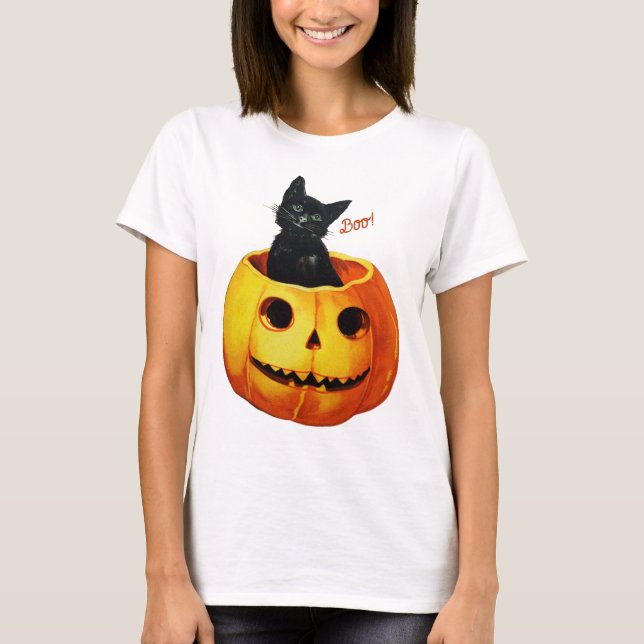 T-shirt Chat en Halloween Citrouille (Devant)