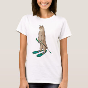 T-shirt Chat en Ski avec Pôles de Ski & Ski