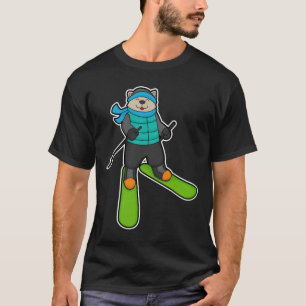 T-shirt Chat en Skier avec Ski