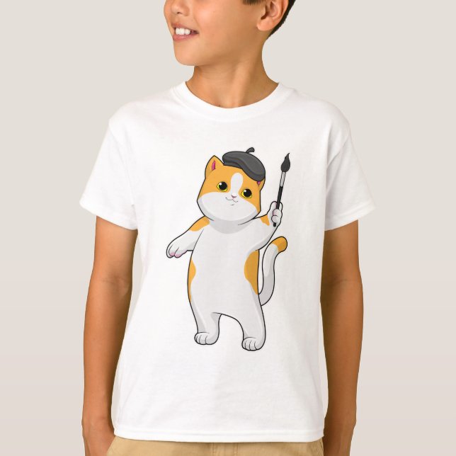 T-shirt Chat en tant que Peintre avec pinceau (Devant)