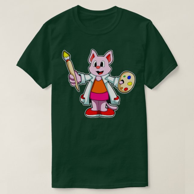 T-shirt Chat en tant que peintre avec pinceau (Design devant)
