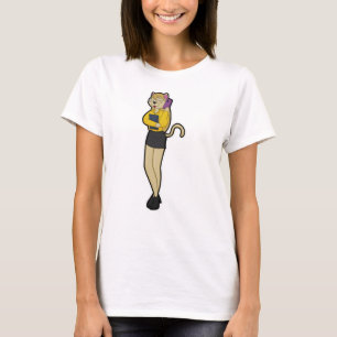 T-shirt Chat en tant que secrétaire avec portable et télép