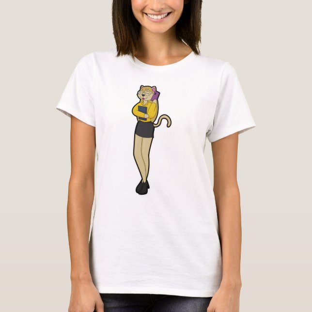 T-shirt Chat en tant que secrétaire avec portable et télép (Devant)
