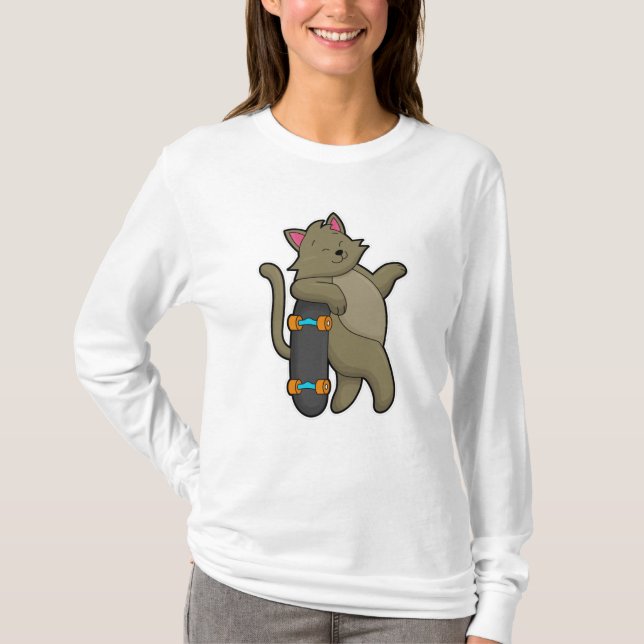 T-shirt Chat en tant que skate avec skateboard (Devant)