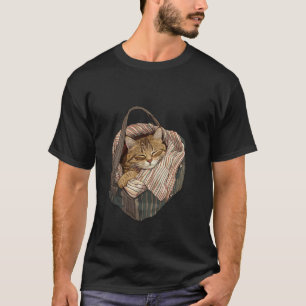 T-shirt Chat Endormi Dans Un Sac Rayé Art Pour Chats