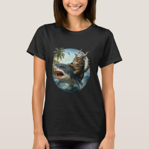 T-shirt Chat Épique Viking Surfant Requin Drôle Chat Océan