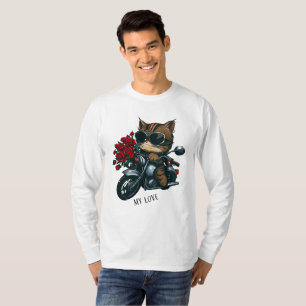 T-shirt Chat équitation moto roses rouges fleurs mon amour
