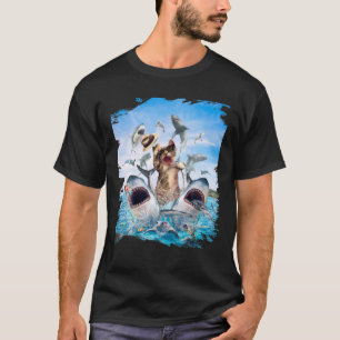 T-shirt Chat équitation Requin, Plage Océan Chats Requin