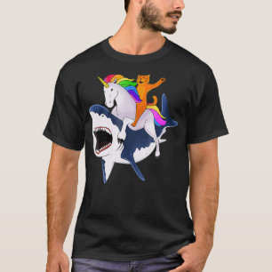 T-shirt Chat équitation Unicorn équitation Requin Cadeau 