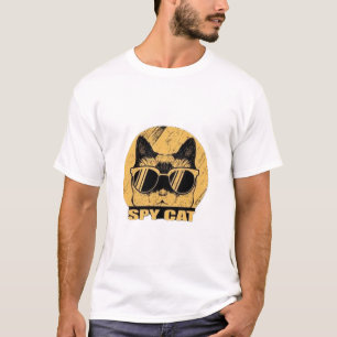 T-shirt Chat Espion Cool avec Lunettes de Soleil Rétro Vin