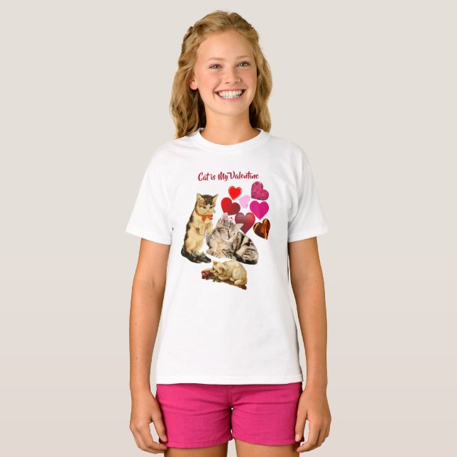 T-shirt Chat est ma Saint Valentin balayer le coeur Élégan (Devant entier)