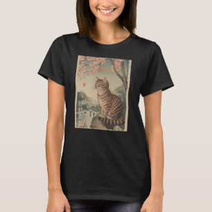 T-shirt Chat et arbre à fleurs de cerisier Art Japonais su