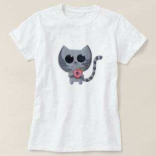 T-shirt Chat et beignet gris mignons