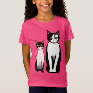 T-Shirt Chat et chaton noir et blanc rétro moderne