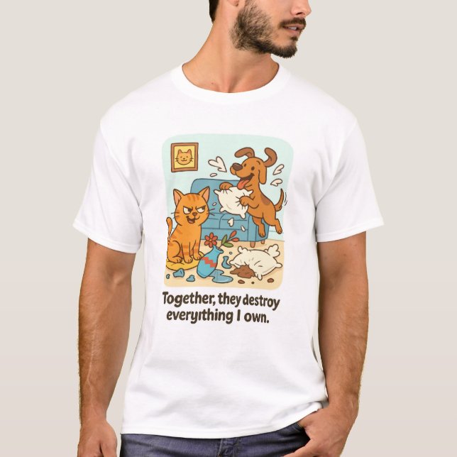 T-shirt chat et chien - Ensemble ils détruisent (Devant)