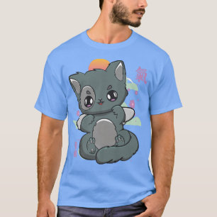 T-shirt Chat Et Kanji Cute Neko Avec Fleur De Cerisier Pou