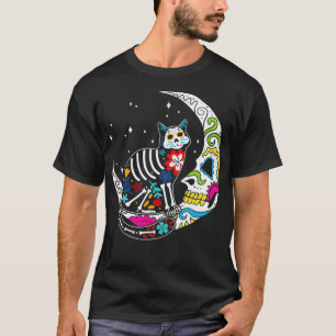 T-shirt Chat et lune de crâne sucre Hommes Femmes Journée 