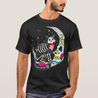T-shirt Chat et lune de crâne sucre Hommes Femmes Journée 