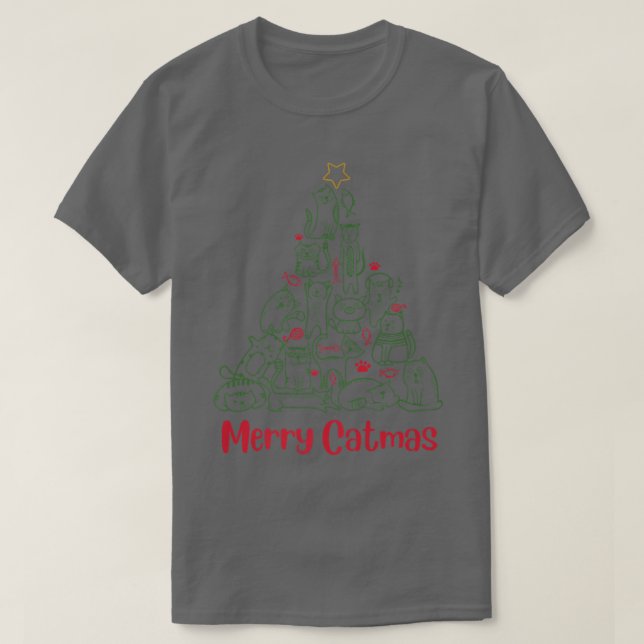 T-shirt Chat et poisson amusant Catmas de Noël Arbre de No (Design devant)