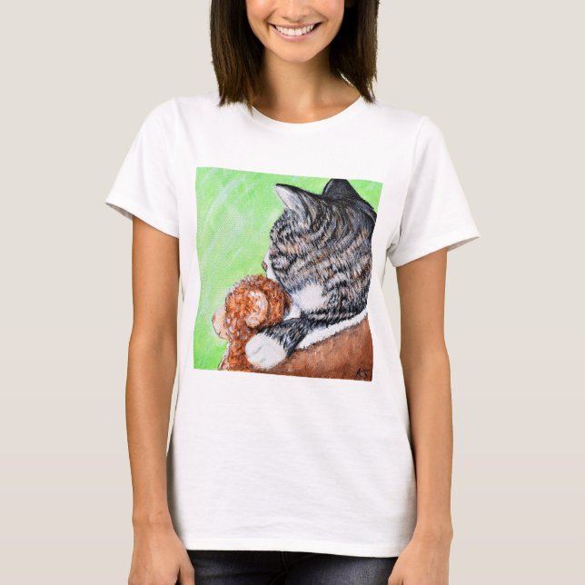 T-shirt Chat et son ours dans la peinture de la fenêtre (Devant)