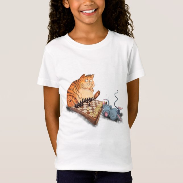 T-Shirt Chat et souris Jouer aux échecs Dessin drôle  (Devant)