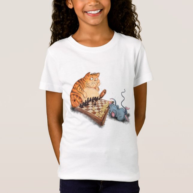 T-Shirt Chat et souris Jouer aux échecs Dessin Drôle T-shi (Devant)