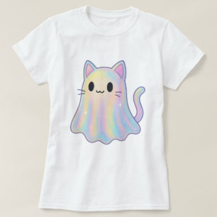 T-shirt Chat fantôme arc-en-ciel pastel Kawaii Esthétiqu