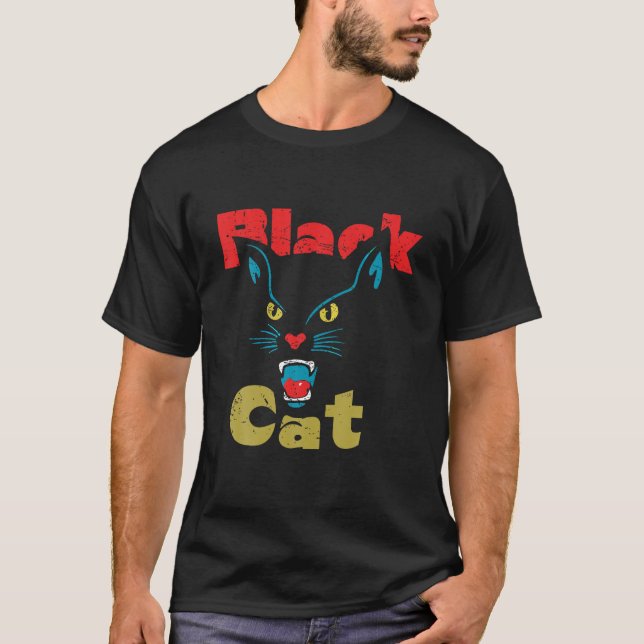 T-shirt CHAT Fantôme Halloween Amoureux des chats Chat noi (Devant)