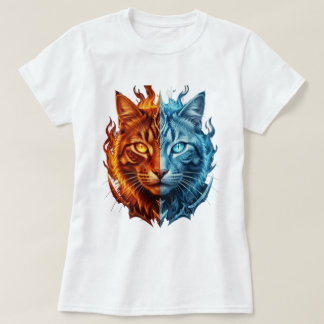 T-shirt Chat Fire et Glace – Visage Félin Élémental Divisé