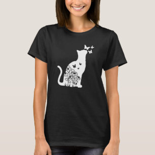 T-shirt Chat Fleur de papillon Fleurs Femmes Filles Chat M