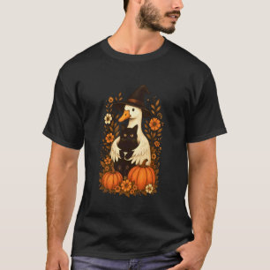 T-shirt Chat floral et oie citrouilles Cozy automne Hallow
