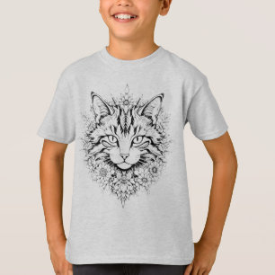 T-shirt Chat floral magnifique – Dessin au trait de chat