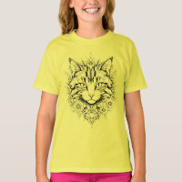 Chat floral mystique - Art noir et blanc complexe