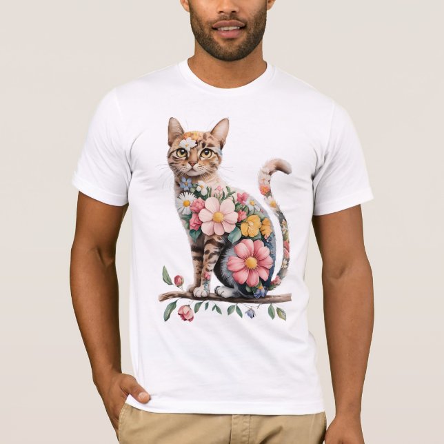 T-shirt Chat floral Silhouette fleurs nature amoureux de l (Devant)