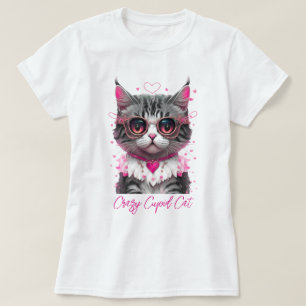 T-SHIRT CHAT FUNNY "CRAZY CUPID CAT"