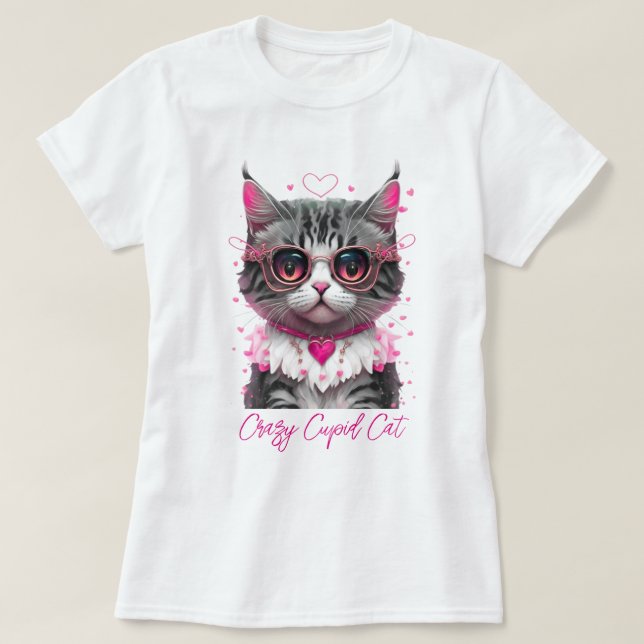 T-SHIRT CHAT FUNNY "CRAZY CUPID CAT" (Design devant)