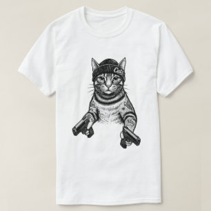 T-shirt Chat Gangster Tatoué Art   Kitty Streetwear Cool