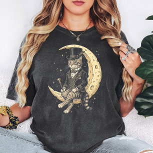 T-shirt Chat Gentilhomme Élégant Sur Lune Vintage