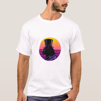 T-shirt Chat Gentilhomme Rétro Synthwave avec Haut-de-Form