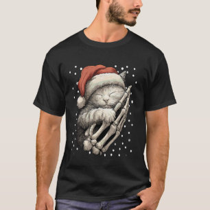 T-shirt Chat gothique de Noël chapeau de Santa main de squ
