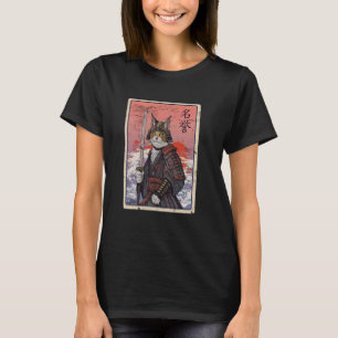 T-shirt Chat graphique de guerrier samouraï, chat d'art ja