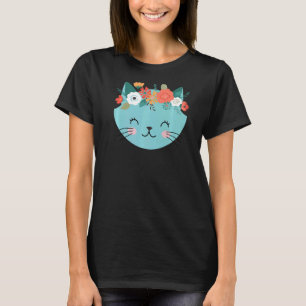 T-shirt Chat Graphique Femme Maman Fleurs de Jardin Chat