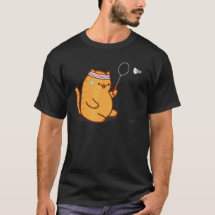 T-shirt Chat Gras Drôle Jouant au Badminton