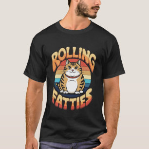 T-shirt Chat Gras qui Roule Design D'humour Rétro Drôle