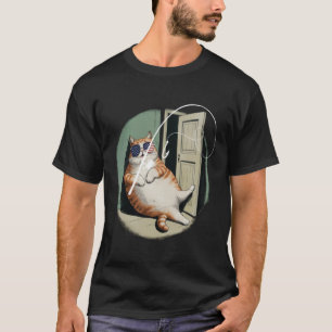 T-shirt chat grassouillet chat pêcheur avec un bar poisson