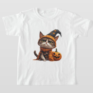 T-shirt Chat Grincheux Avec un Citrouille Compagnon 🎃
